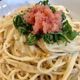 在宅ランチ♪にんにく香る明太子クリームパスタ